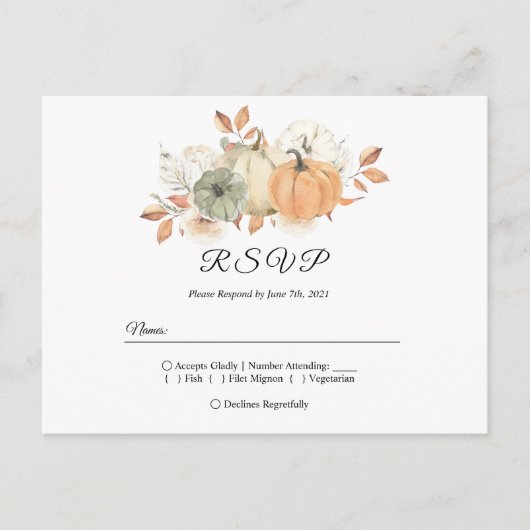 秋の水の色かぼちゃと花 インビテーションポストカード (正面)