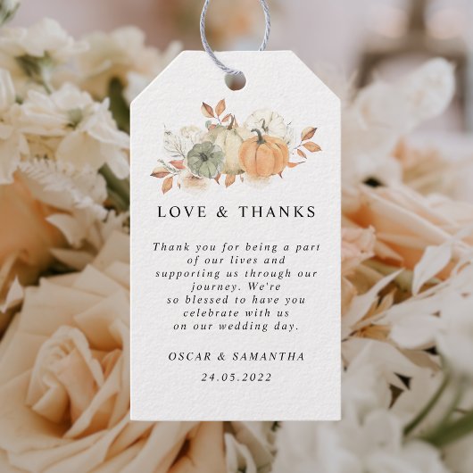 秋の水の色かぼちゃと花 ギフトタグ