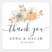 秋の水の色かぼちゃと花 スクエアシール (正面)