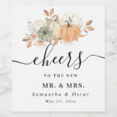 秋の水の色かぼちゃと花 ワインラベル (シングルラベル)