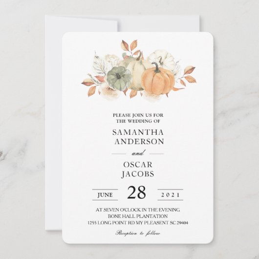 秋の水の色かぼちゃと花 招待状 (正面)