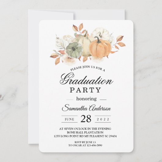 秋の水の色かぼちゃと花 招待状 (正面)