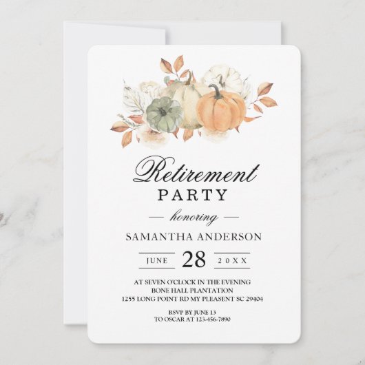 秋の水の色かぼちゃと花 招待状 (正面)