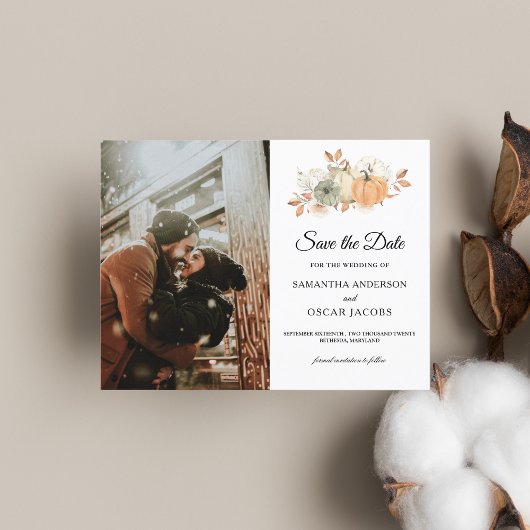 秋の水の色かぼちゃと花 案内ポストカード