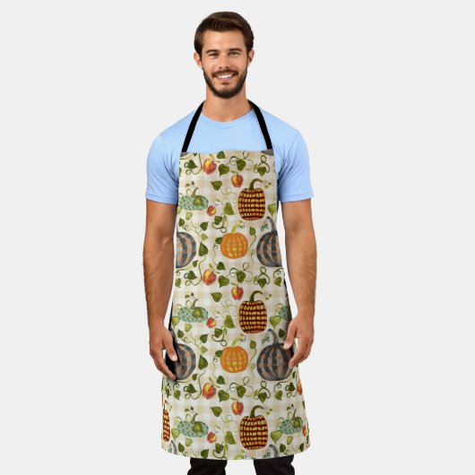 秋の水の色かぼちゃりんごギンガム エプロン (着用した状態)