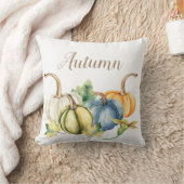 秋の水の色かぼちゃ青オレンジグリーン クッション (ブランケット)