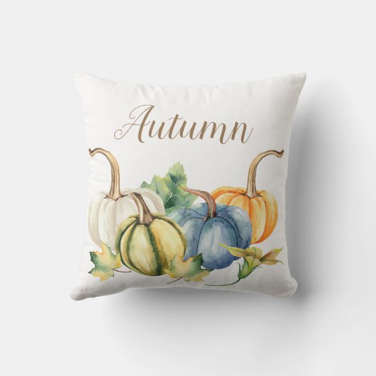 秋の水の色かぼちゃ青オレンジグリーン クッション (裏面)