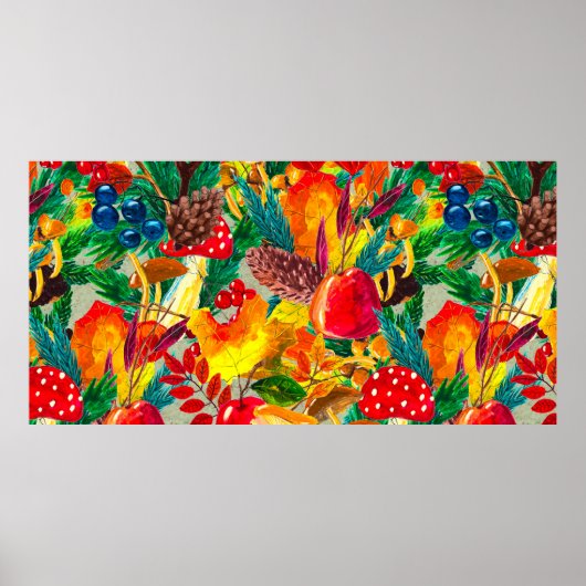 秋の水の色のシームレスなパタ葉ーン ポスター (正面)