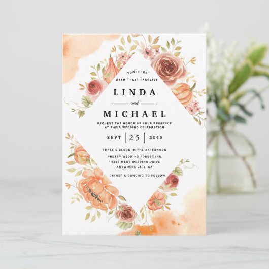 秋の水の色のスタイル結婚式招待状ザズル 招待状 (スタンド正面)