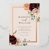 秋の水の色のフローラエレガントな結婚式 箔招待状 (正面)