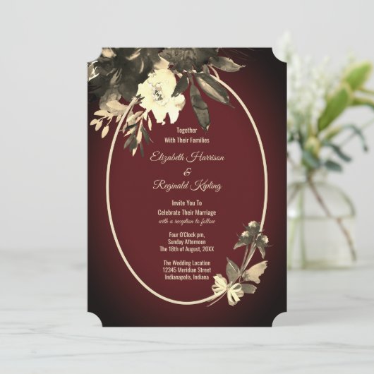 秋の水の色のフローラブルゴーニュ結婚ーズ 招待状 (スタンド正面)