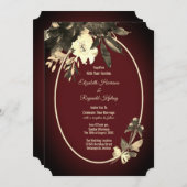 秋の水の色のフローラブルゴーニュ結婚ーズ 招待状 (正面/裏面)