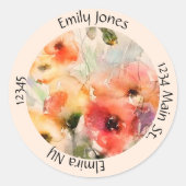 秋の水の色のポピーのアドレス ラウンドシール (正面)