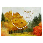 秋の水の色の木とカスタマイズ可能な文字 ラージペーパーバッグ (正面)