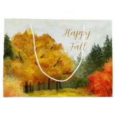 秋の水の色の木とカスタマイズ可能な文字 ラージペーパーバッグ (裏面)