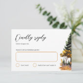 秋の水の色の森の結婚式RSVPカード 出欠カード (スタンド正面)