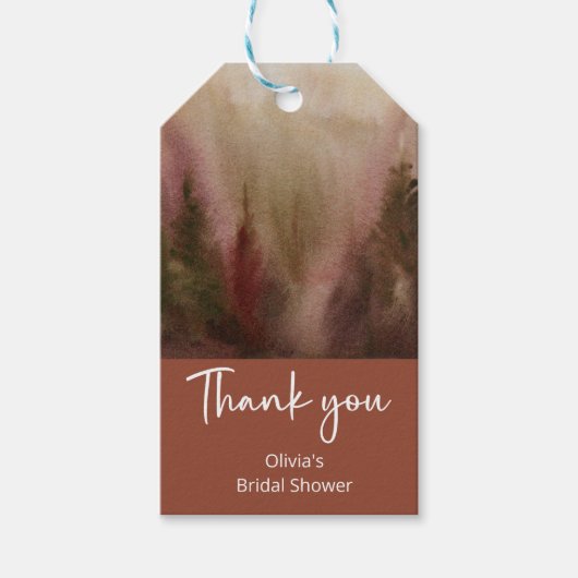 秋の水の色の森テラコタブライダルシャワー ギフトタグ (正面)