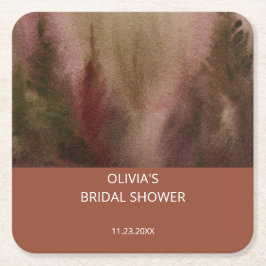 秋の水の色の森テラコタブライダルシャワー スクエアペーパーコースター