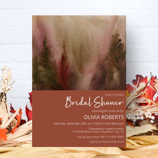 秋の水の色の森テラコタブライダルシャワー 招待状