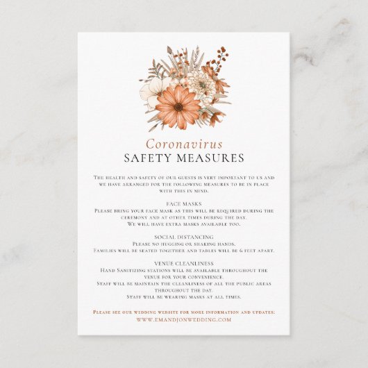 秋の水の色の花模様コロナウイルス安全エンクロ エンクロージャーカード (正面)