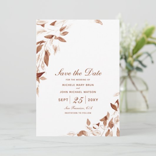 秋の水の色の茶色の離れ日付カードを保存 セーブザデート (スタンド正面)