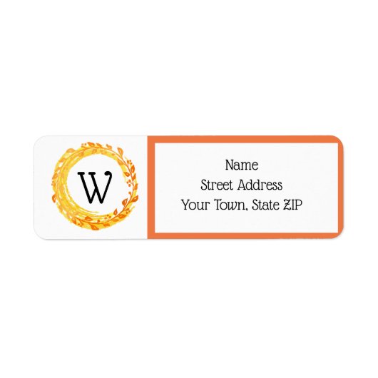 秋の水の色の葉の渦巻きオレンジ黄色 ラベル (正面)