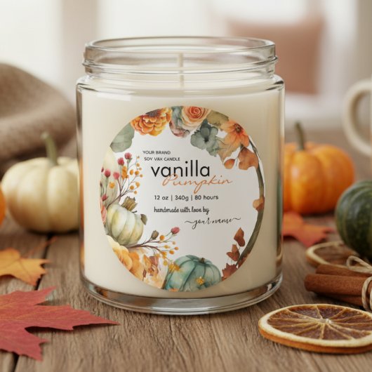 秋の水の色の離れパンプキンろうそく瓶ラベル ラウンドシール