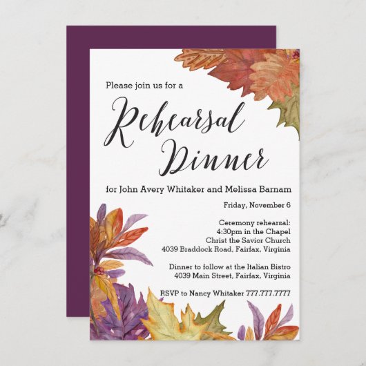 秋の水の色の離れリハーサルディナー 招待状 (正面/裏面)