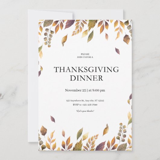 秋の水の色の離れ感謝祭 招待状 (正面)