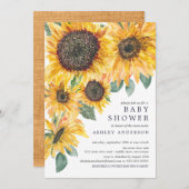 秋の水の色ひまわりフローラ赤ちゃんシャワー 招待状 (正面/裏面)