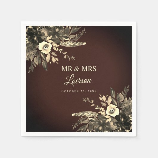 秋の水の色モカ&アイボリー結婚ズ スタンダードカクテルナプキン (正面)