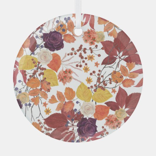 秋の水の色葉のバラ ガラスオーナメント (正面)