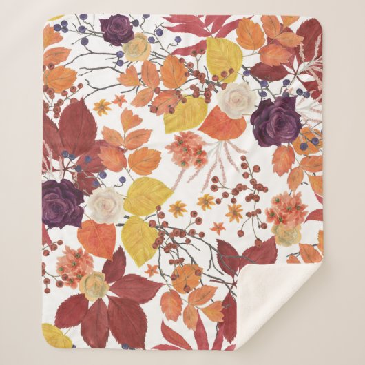 秋の水の色葉のバラ シェルパブランケット (正面)