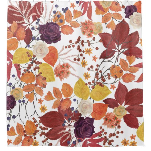 秋の水の色葉のバラ シャワーカーテン (正面)