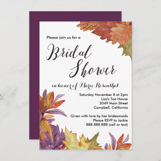 秋の水の色葉のブライダルシャワー 招待状 (正面/裏面)