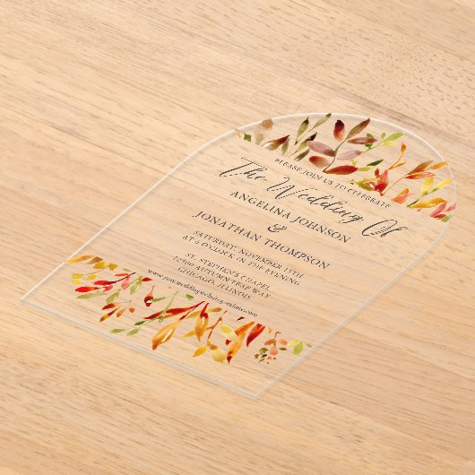 秋の水の色離れのシック秋の結婚式 アクリル招待状 (レイダウン)