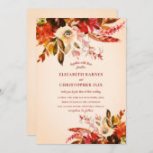 秋の水カラーフローラアイボリー結婚赤面 招待状 (正面/裏面)