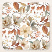 秋の水カラーフローラコースター素朴 スクエアペーパーコースター (正面)