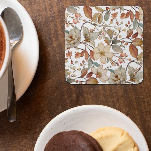 秋の水カラーフローラコースター素朴 スクエアペーパーコースター