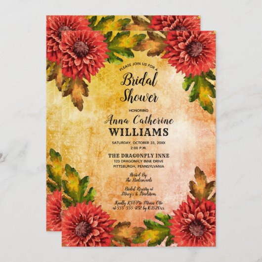 秋の水カラーフローラタムブライダルシャワー 招待状 (正面/裏面)