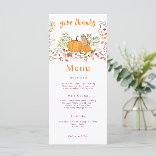 秋の水彩かぼちゃとフクロウ メニュー (スタンド正面)