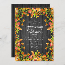 秋の水彩の花を木に素朴飾る 招待状