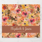 秋の水彩の花結婚のテラコッタ スパークリングワインラベル (シングルラベル)