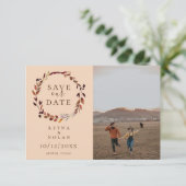 秋の水彩の葉のリース日付の写真を保存 案内状 (スタンド正面)