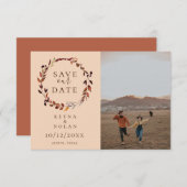 秋の水彩の葉のリース日付の写真を保存 案内状 (正面/裏面)