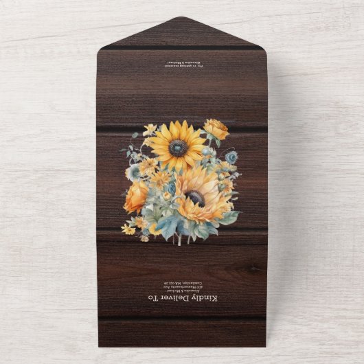 秋の水彩ひまわりウェディング オールインワン招待状 (外側)