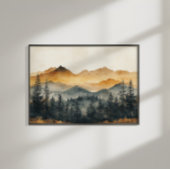 秋の水彩アート：平和な山林 キャンバスプリント