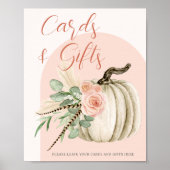 秋の水彩オレンジ色のカードとギフトテーブル ポスター (正面)