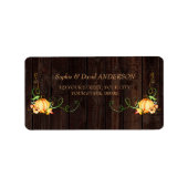 秋の水彩オレンジ色のトンボと木の葉のウエディング ラベル (正面)