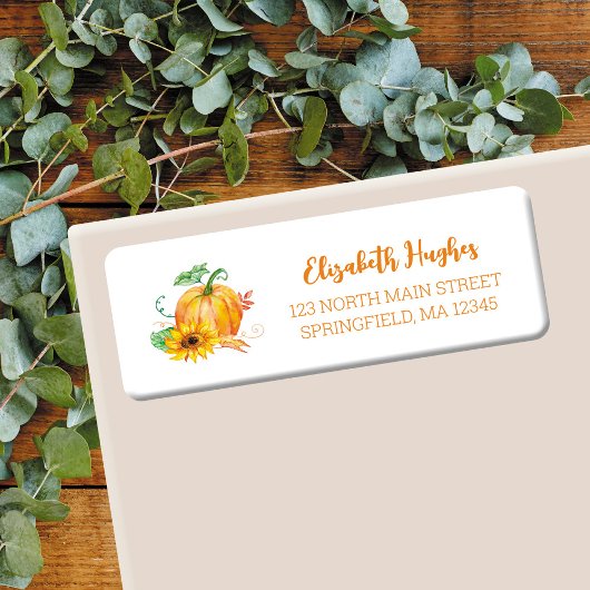 秋の水彩オレンジ色のポンプキン 返送先ラベル ラベル